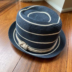 Lands' End Kid's Blue Straw Hat with Cream Stripes